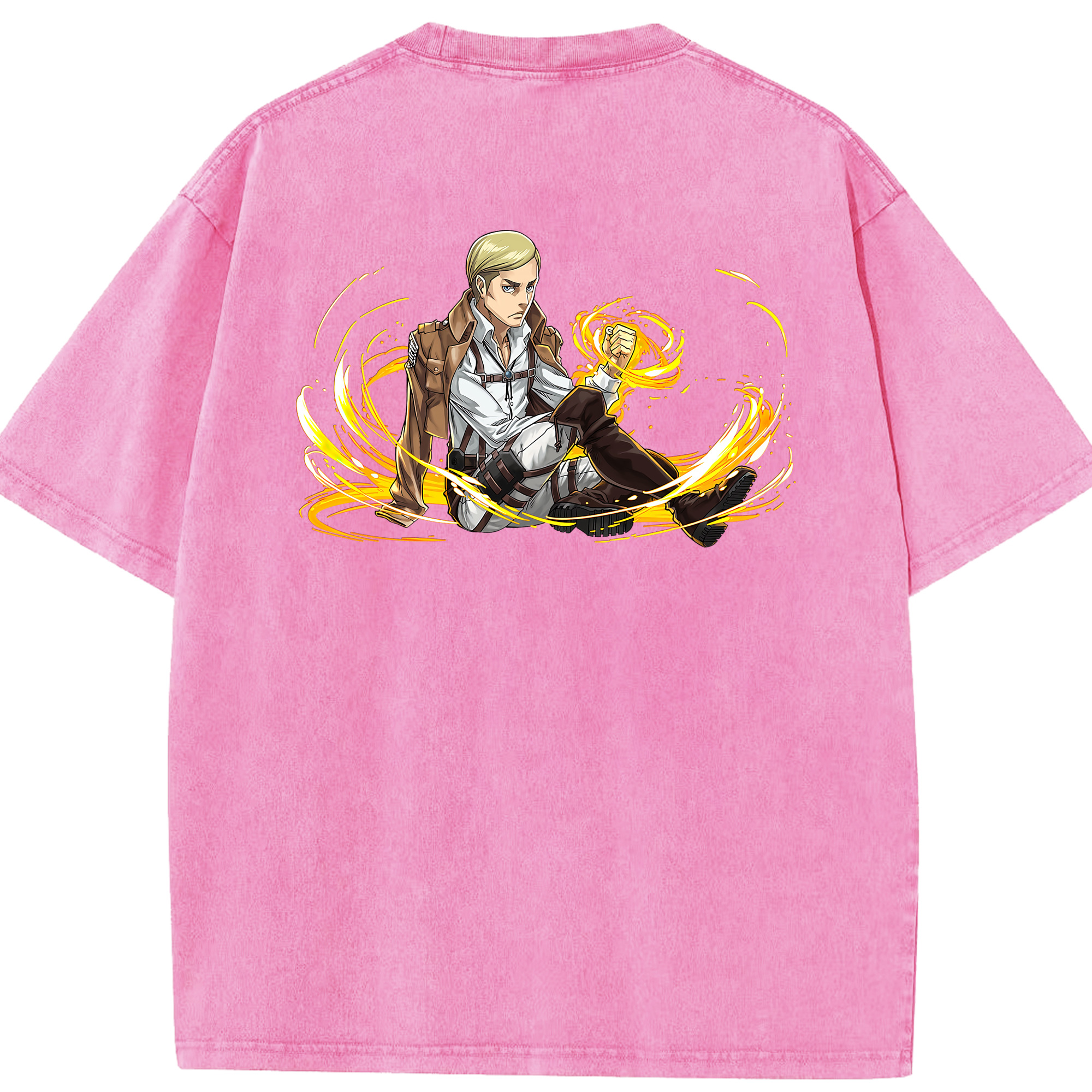 （画像用） 進撃の巨人 エルヴィン・スミス Attack on Titan Erwin Smith 綿100% ヴィンテージ風 半袖Tシャツ（背面プリント）